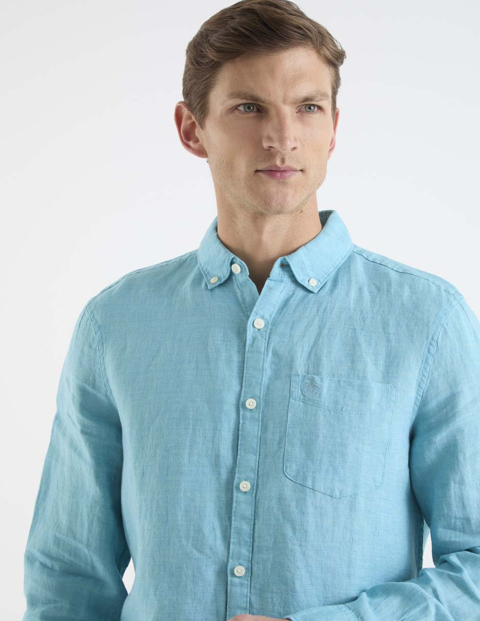 Camisa casual de lino manga larga para hombre 4