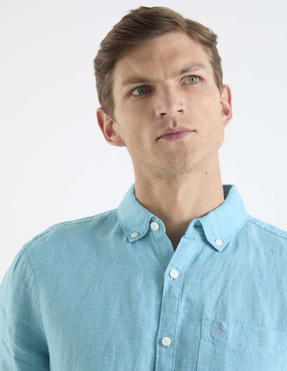 Camisa casual de lino manga larga para hombre 5