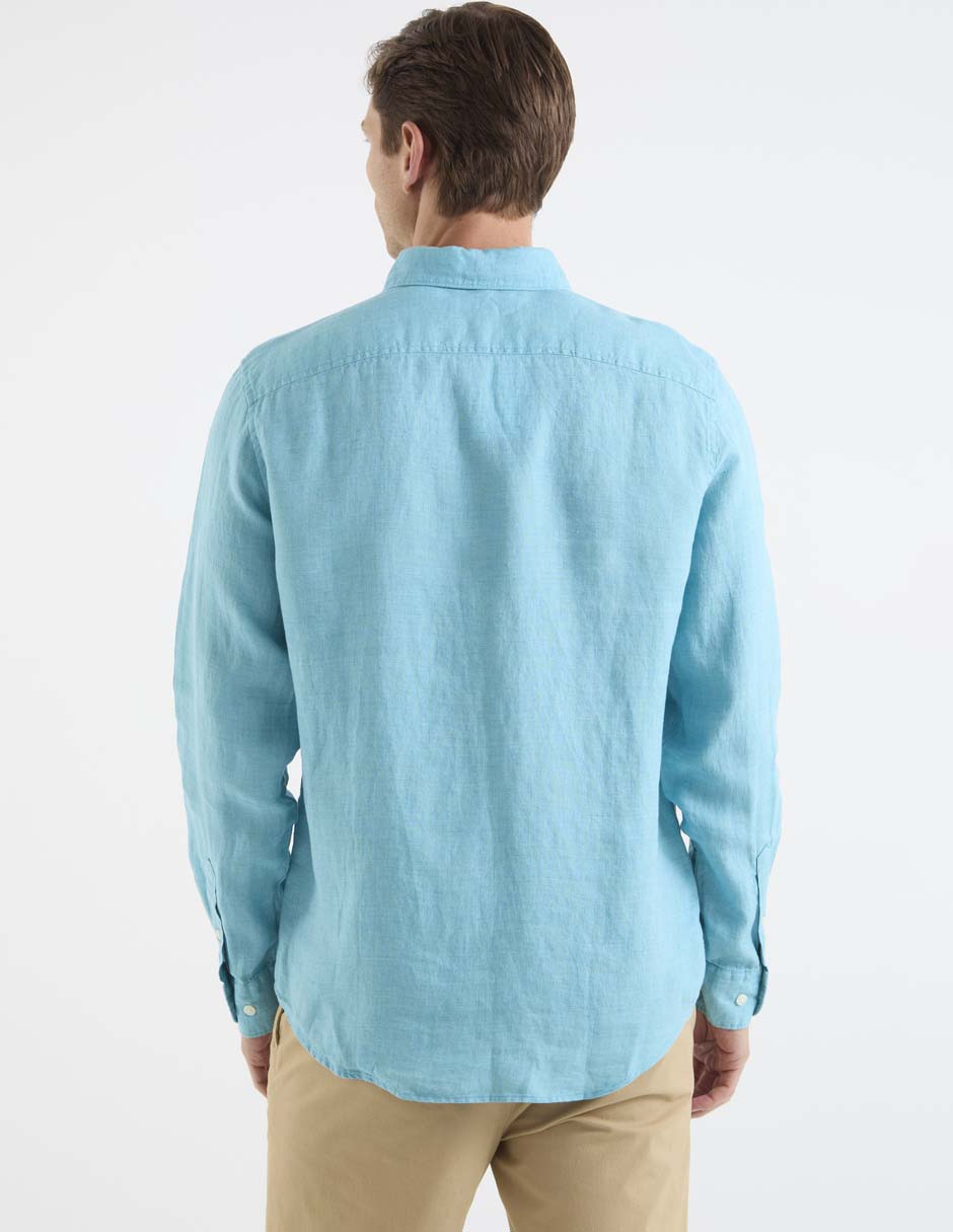 Camisa casual de lino manga larga para hombre 6