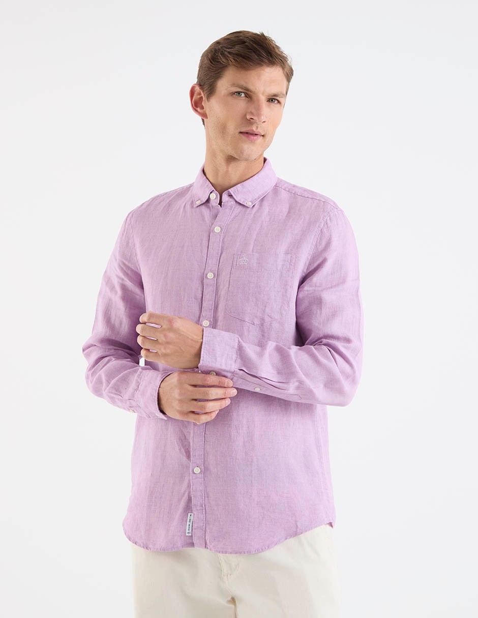 Camisa casual de lino manga larga para hombre Camisa casual de lino manga larga para hombre