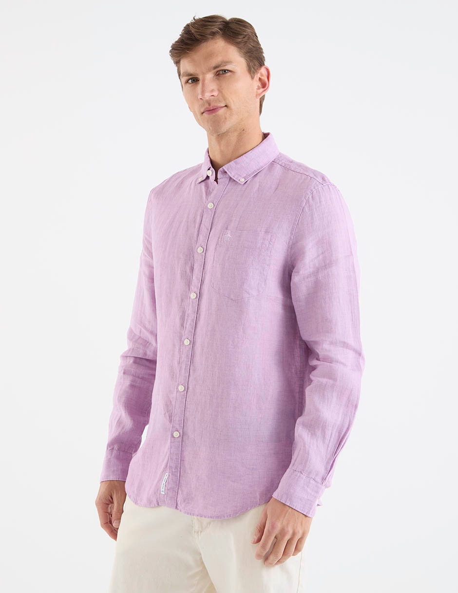 Camisa casual de lino manga larga para hombre 2