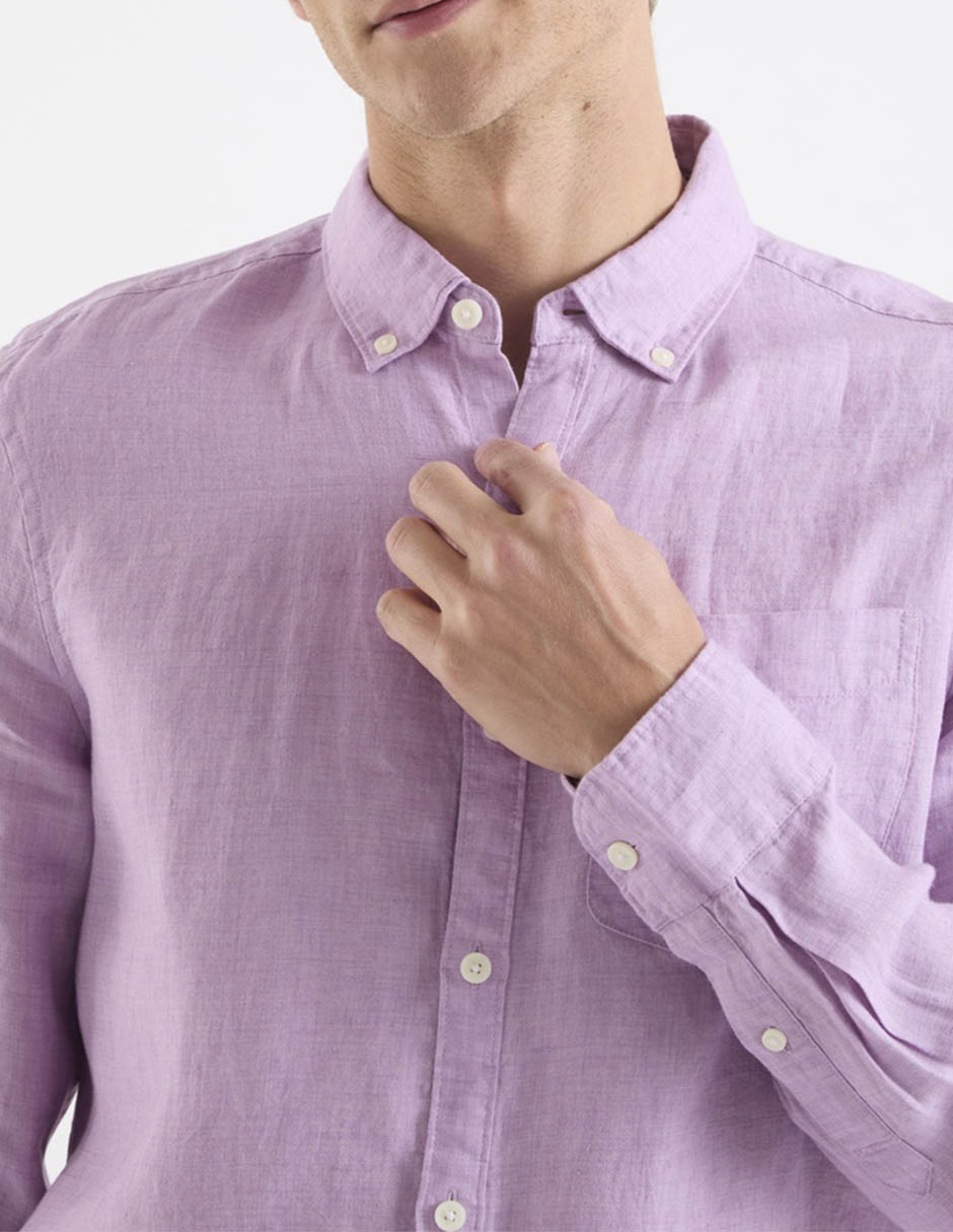 Camisa casual de lino manga larga para hombre 4