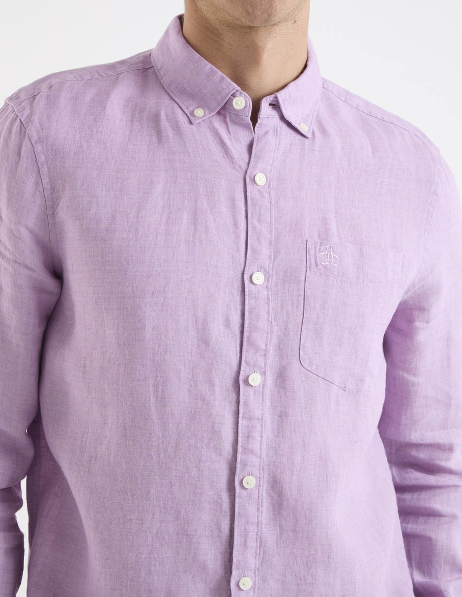 Camisa casual de lino manga larga para hombre 5