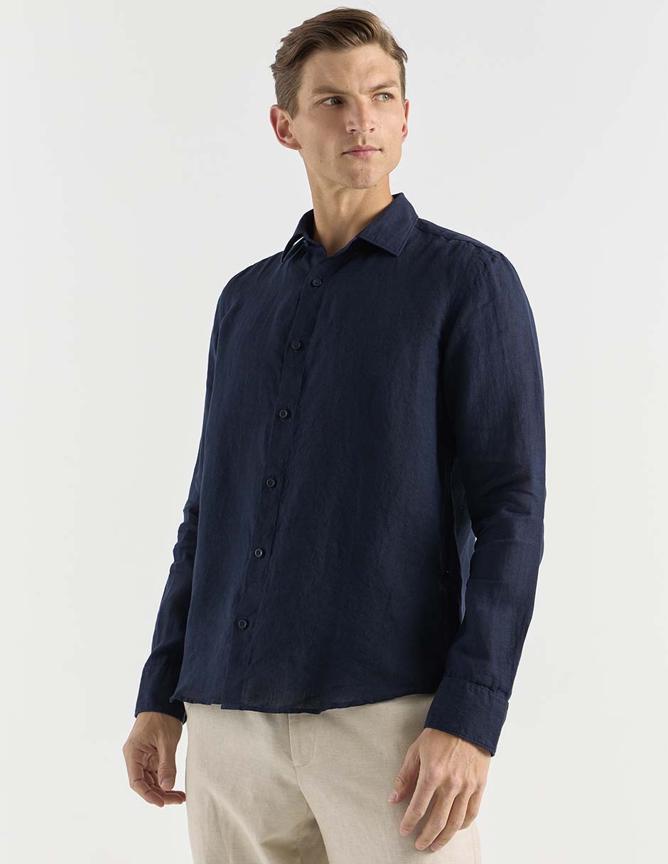 Camisa casual de lino manga larga para hombre Camisa casual de lino manga larga para hombre