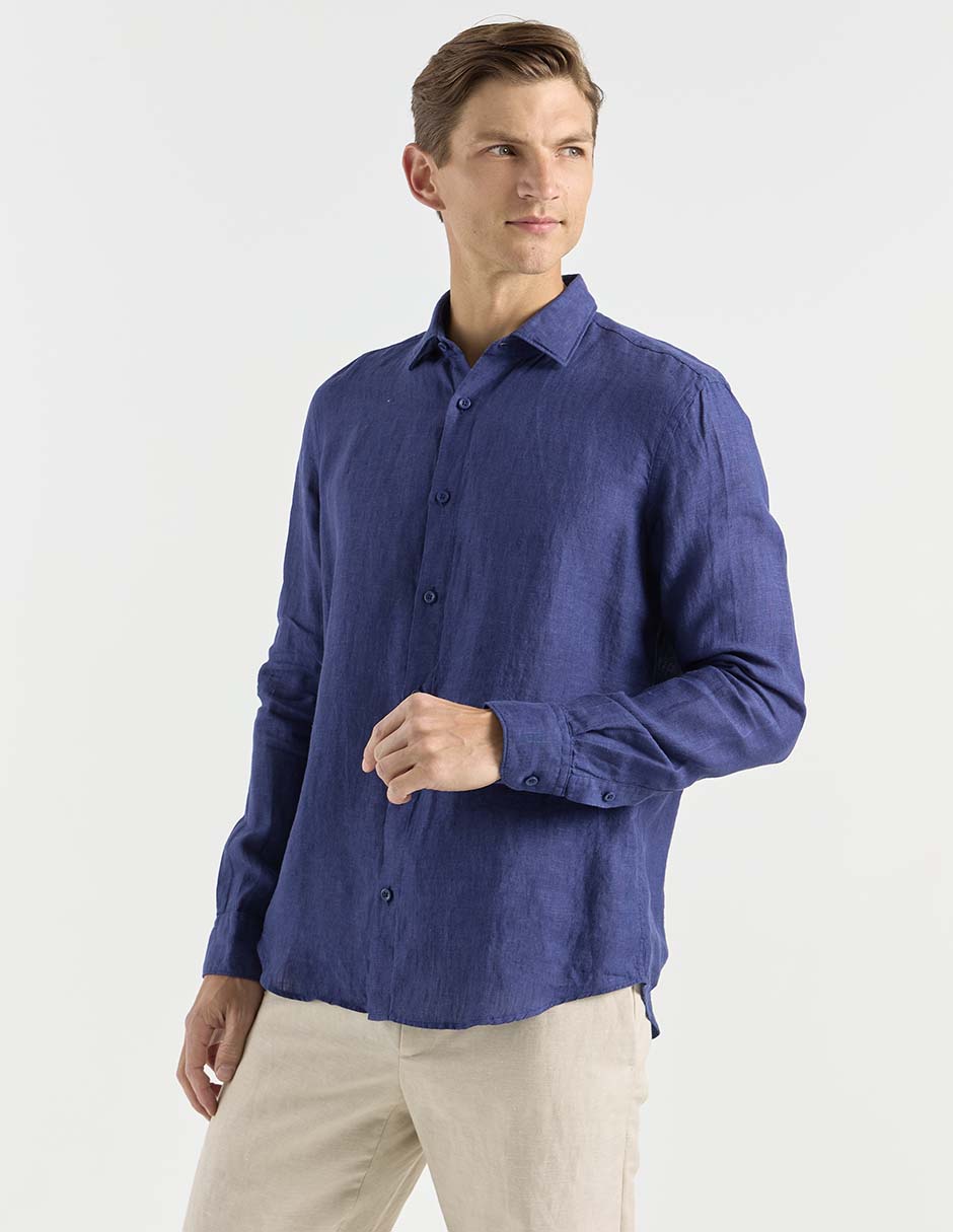 Camisa casual de lino manga larga para hombre Camisa casual de lino manga larga para hombre