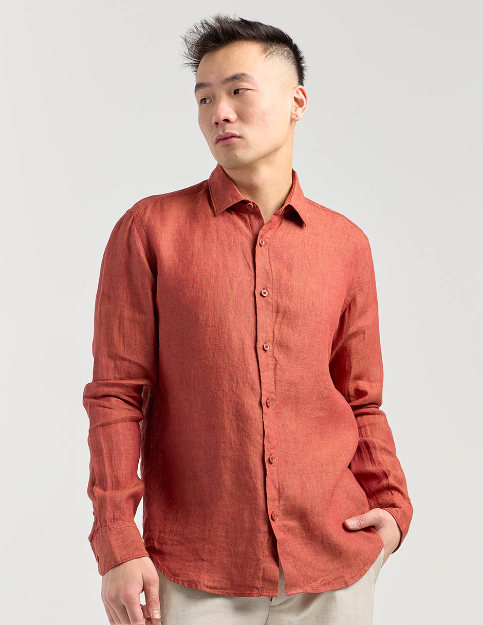 Camisa casual de lino manga larga para hombre Camisa casual de lino manga larga para hombre