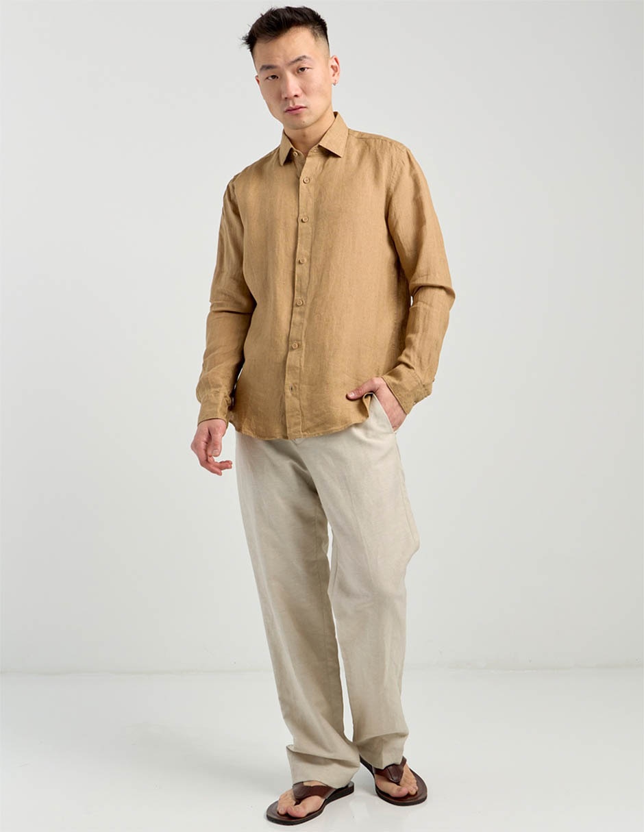 Camisa casual de lino manga larga para hombre 2