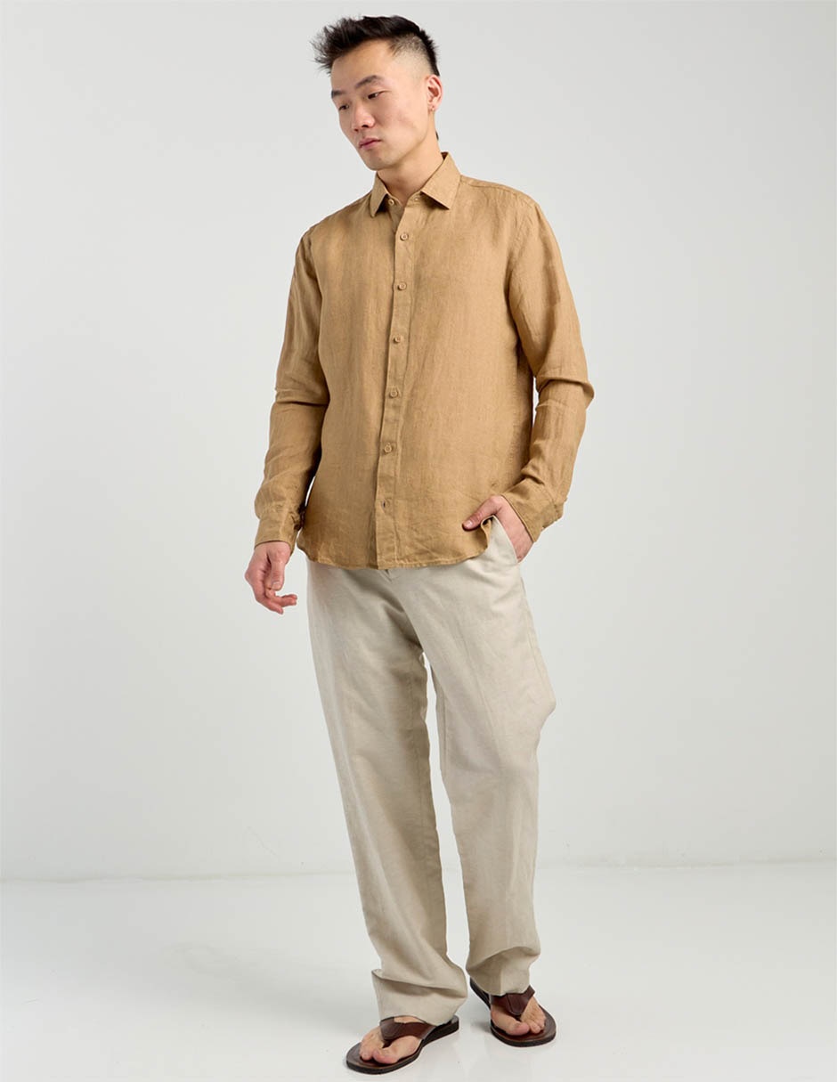 Camisa casual de lino manga larga para hombre 3