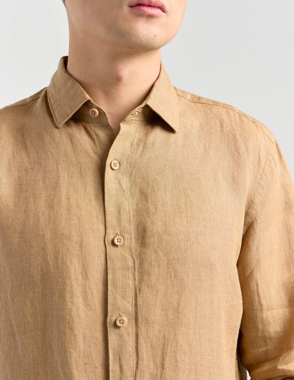 Camisa casual de lino manga larga para hombre 4