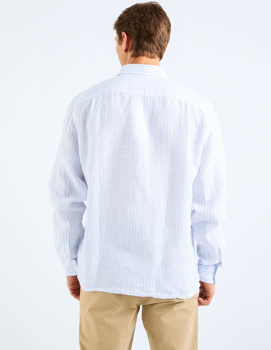 Camisa casual de lino manga larga para hombre 6