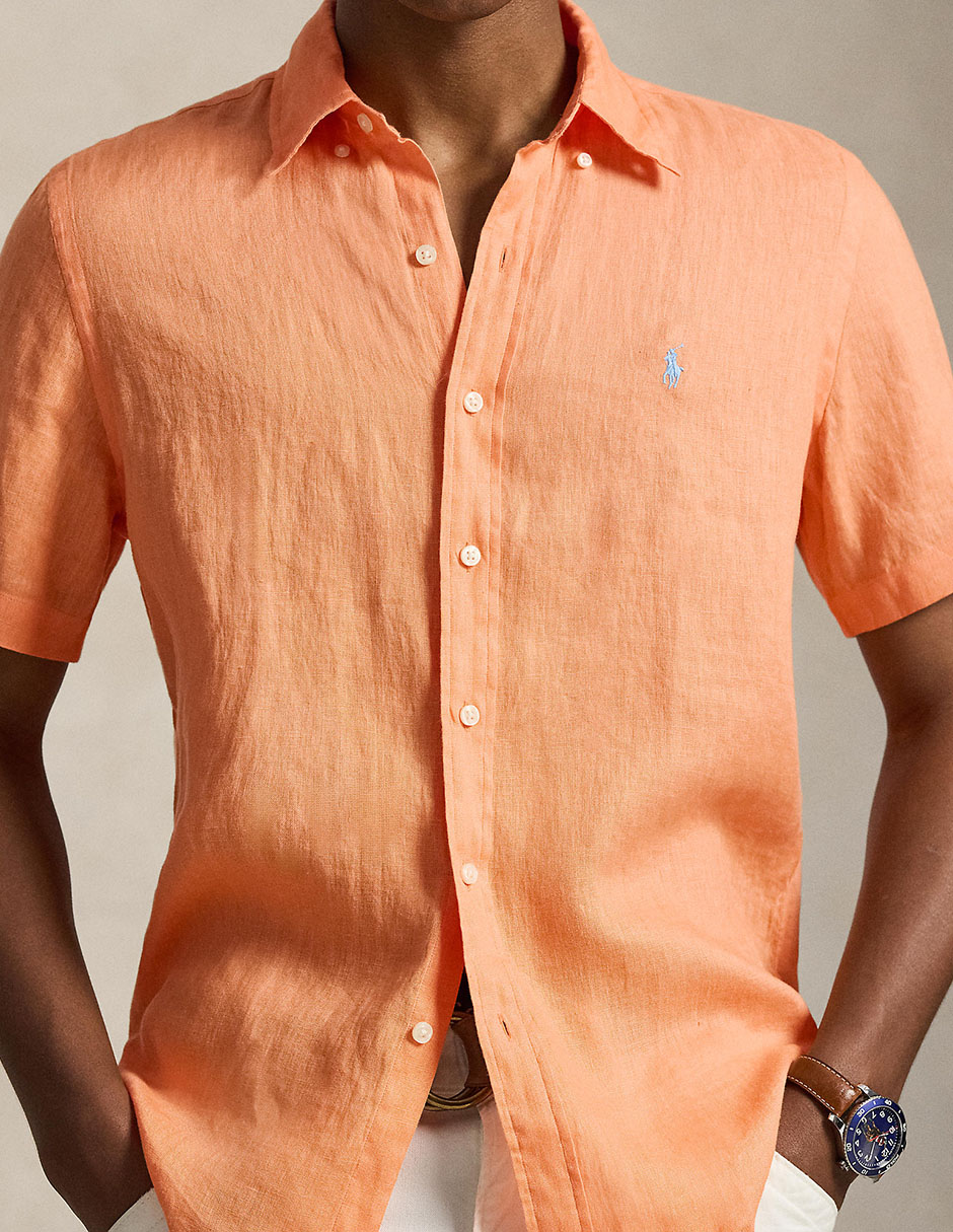 Camisa casual de lino manga corta para hombre 4