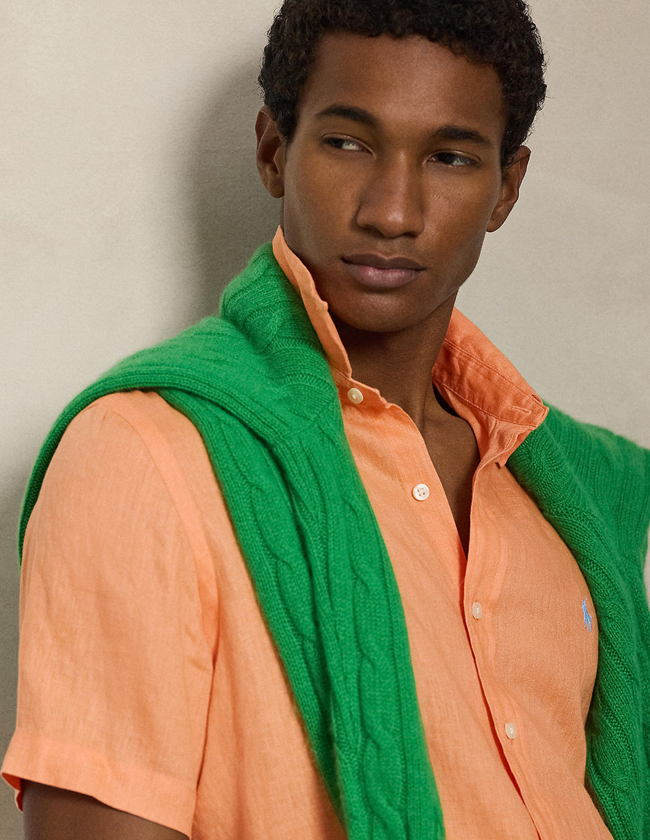 Camisa casual de lino manga corta para hombre 5