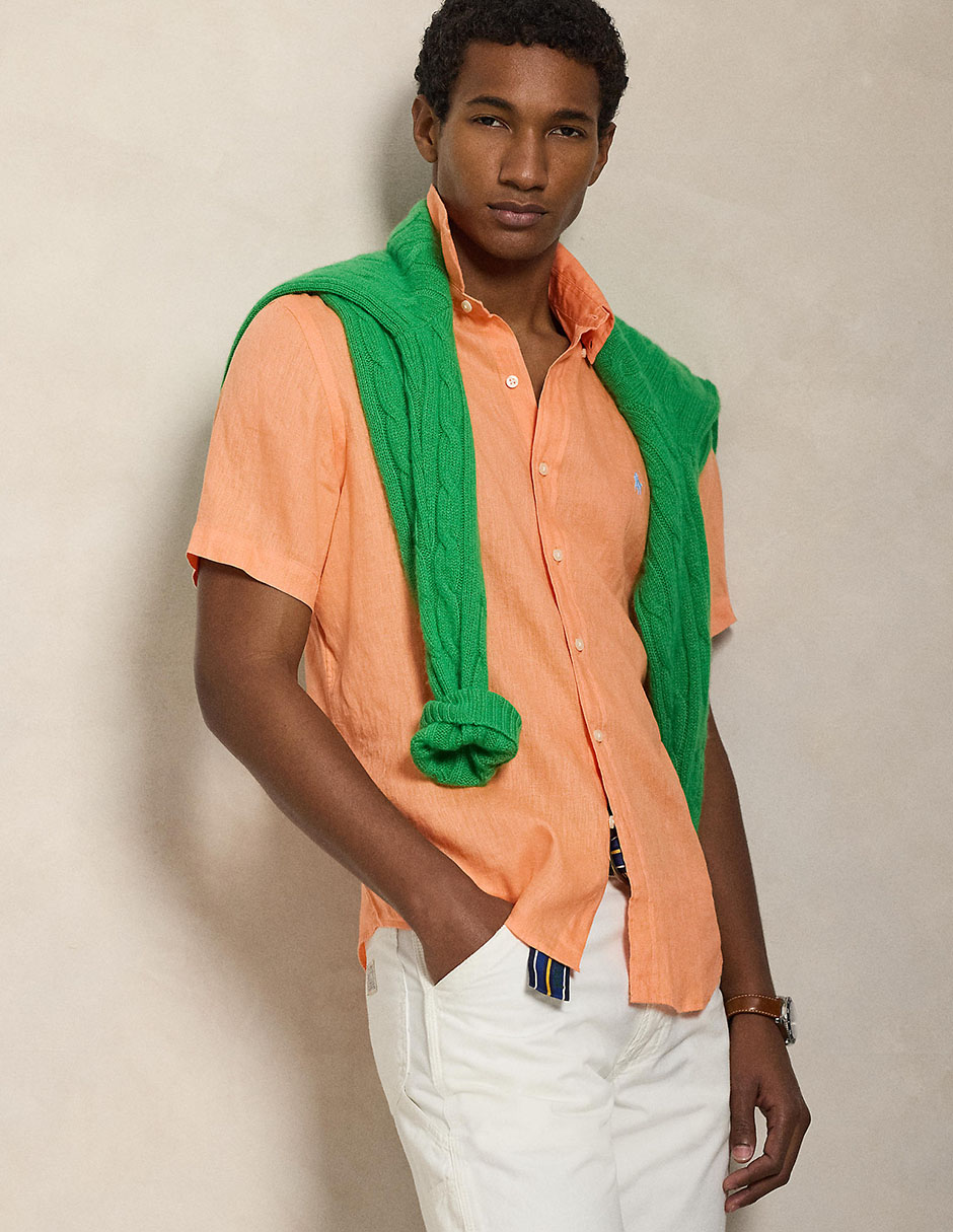 Camisa casual de lino manga corta para hombre 6