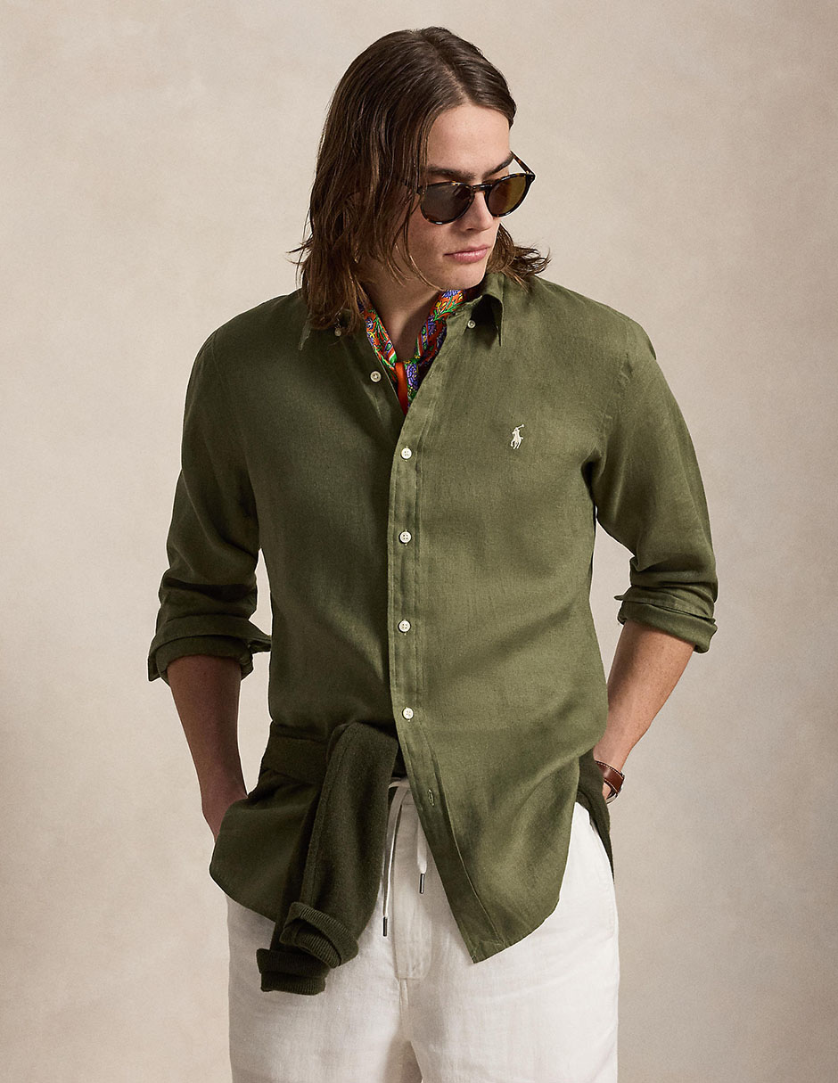 Camisa casual de lino manga larga para hombre