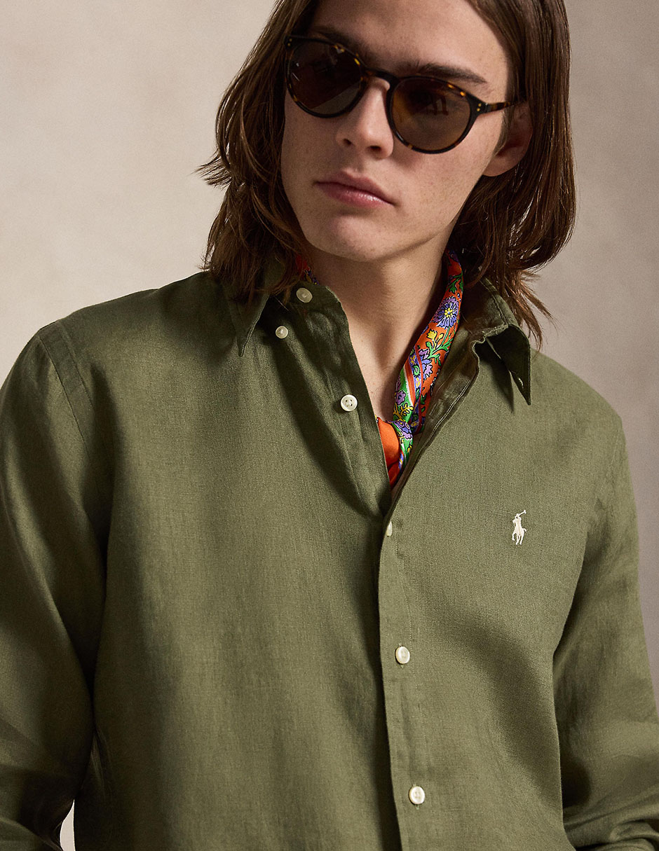 Camisa casual de lino manga larga para hombre 4