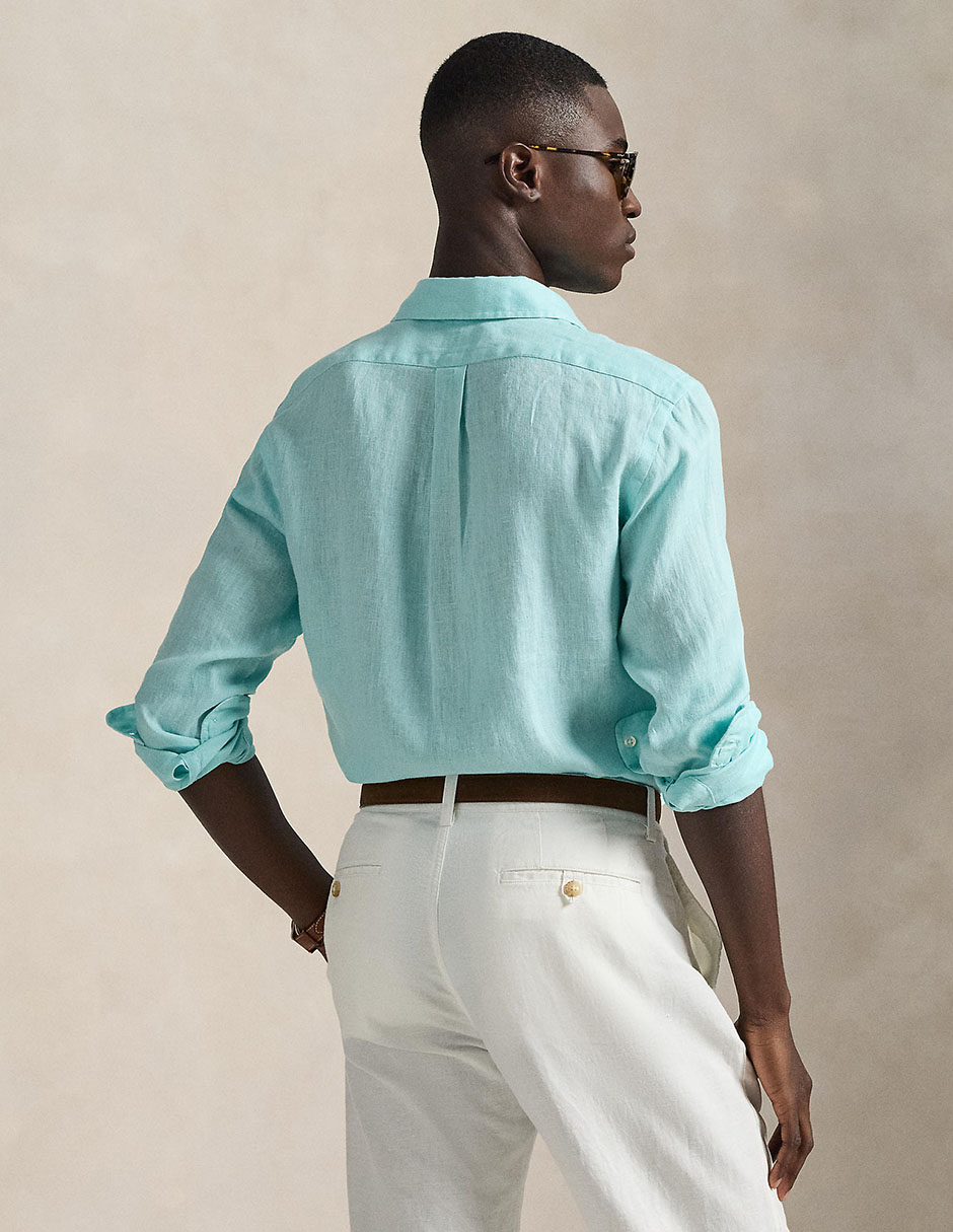 Camisa business casual de lino manga larga para hombre 2