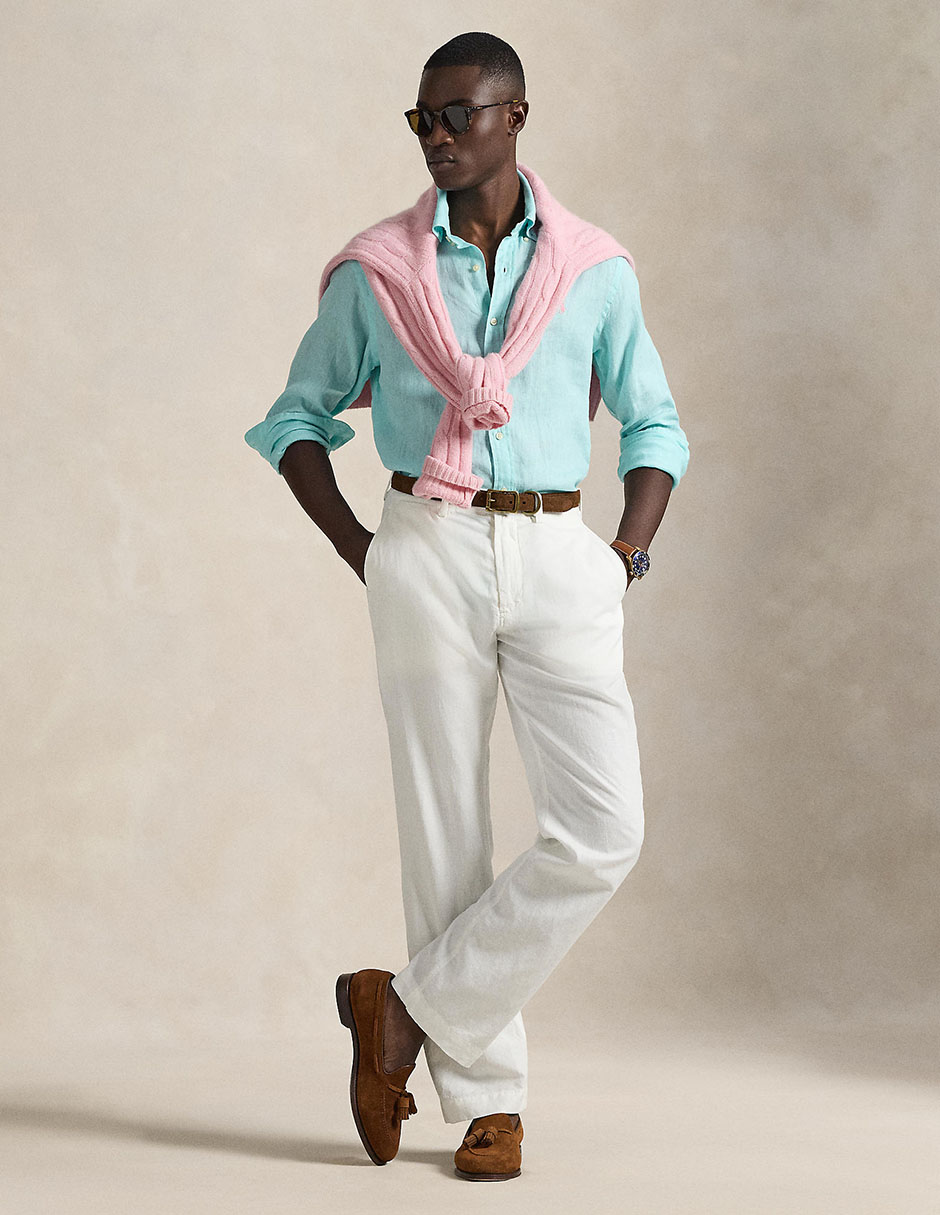 Camisa business casual de lino manga larga para hombre 3