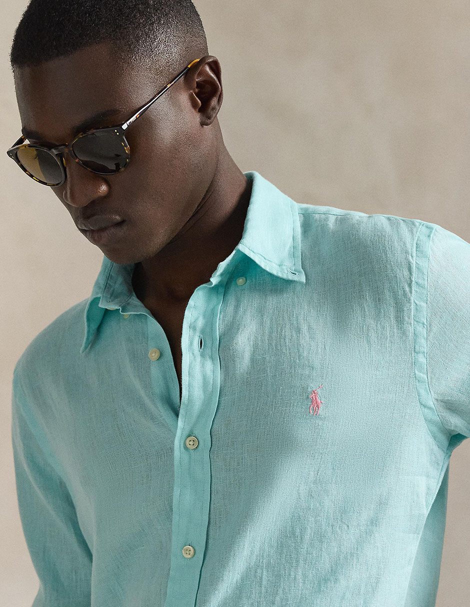 Camisa business casual de lino manga larga para hombre 4