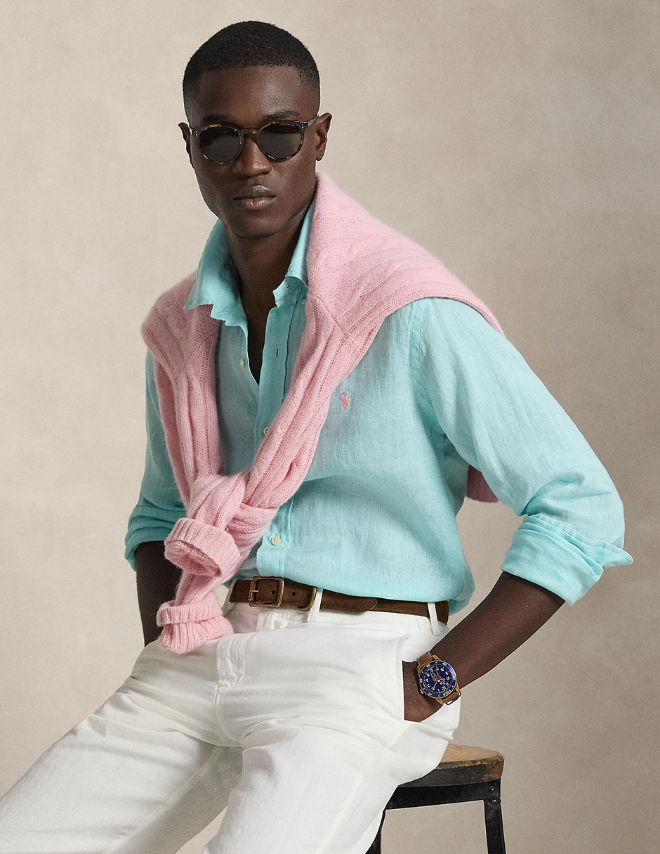 Camisa business casual de lino manga larga para hombre 5
