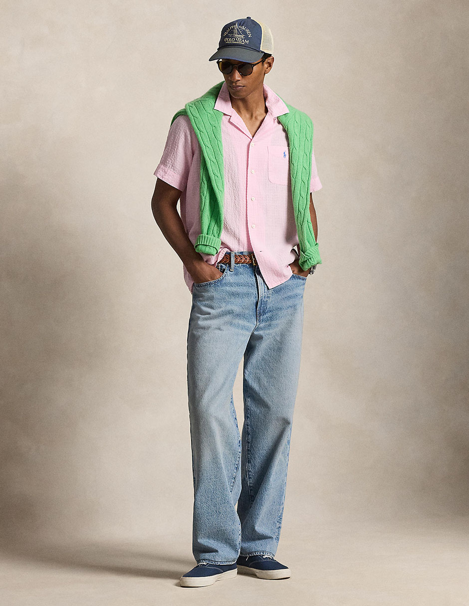 Camisa business casual de lino manga corta para hombre 3