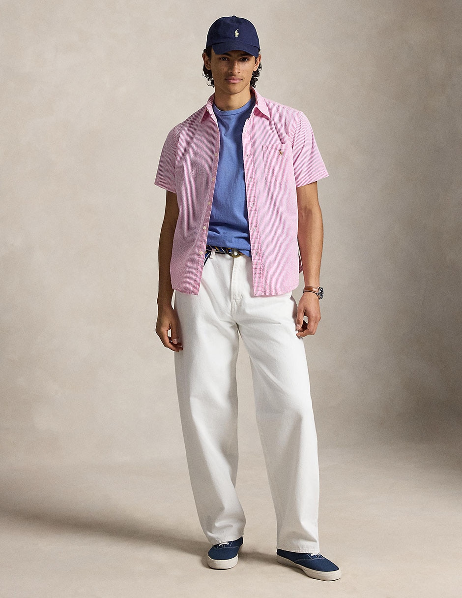 Sobrecamisa business casual de algodón manga corta para hombre 3