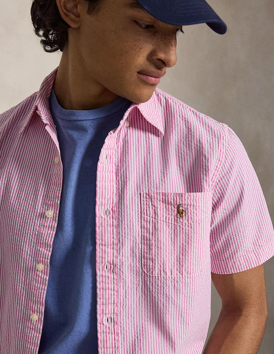 Sobrecamisa business casual de algodón manga corta para hombre 4