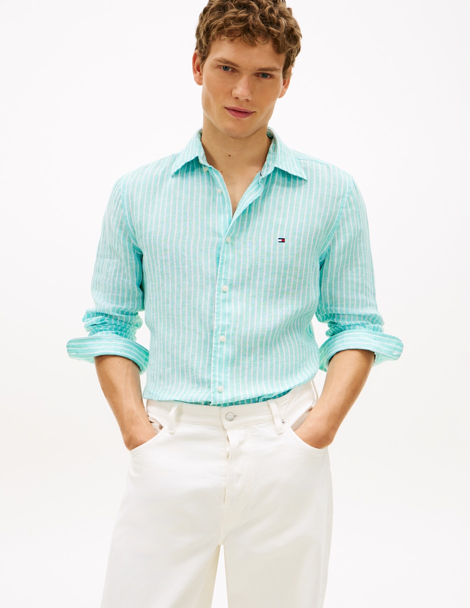 Camisa casual de lino manga larga para hombre
