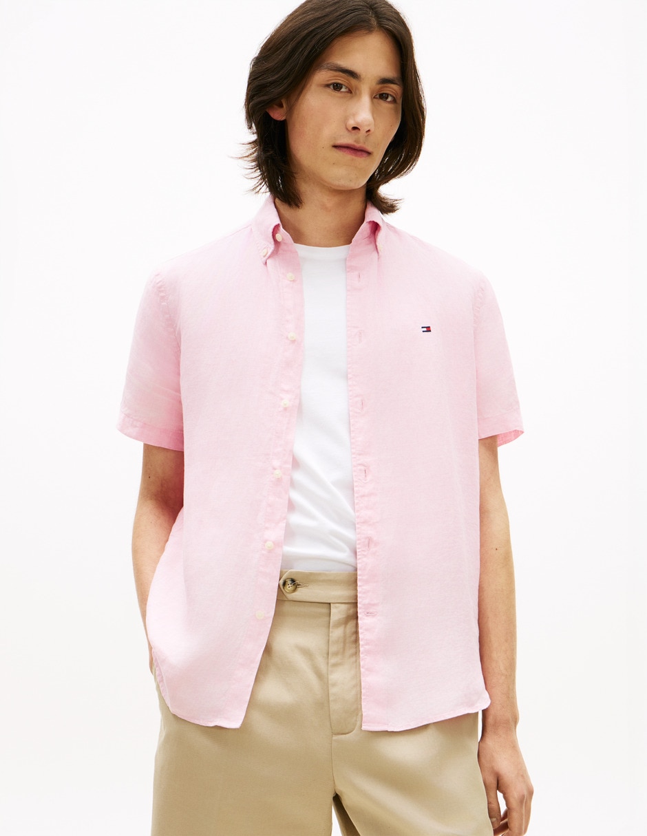 Camisa casual Hilfiger de lino manga corta para hombre
