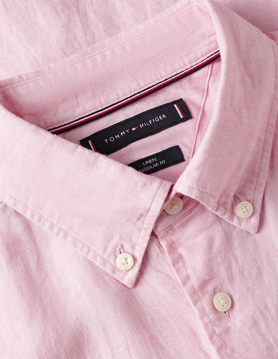 Camisa casual Hilfiger de lino manga corta para hombre 3