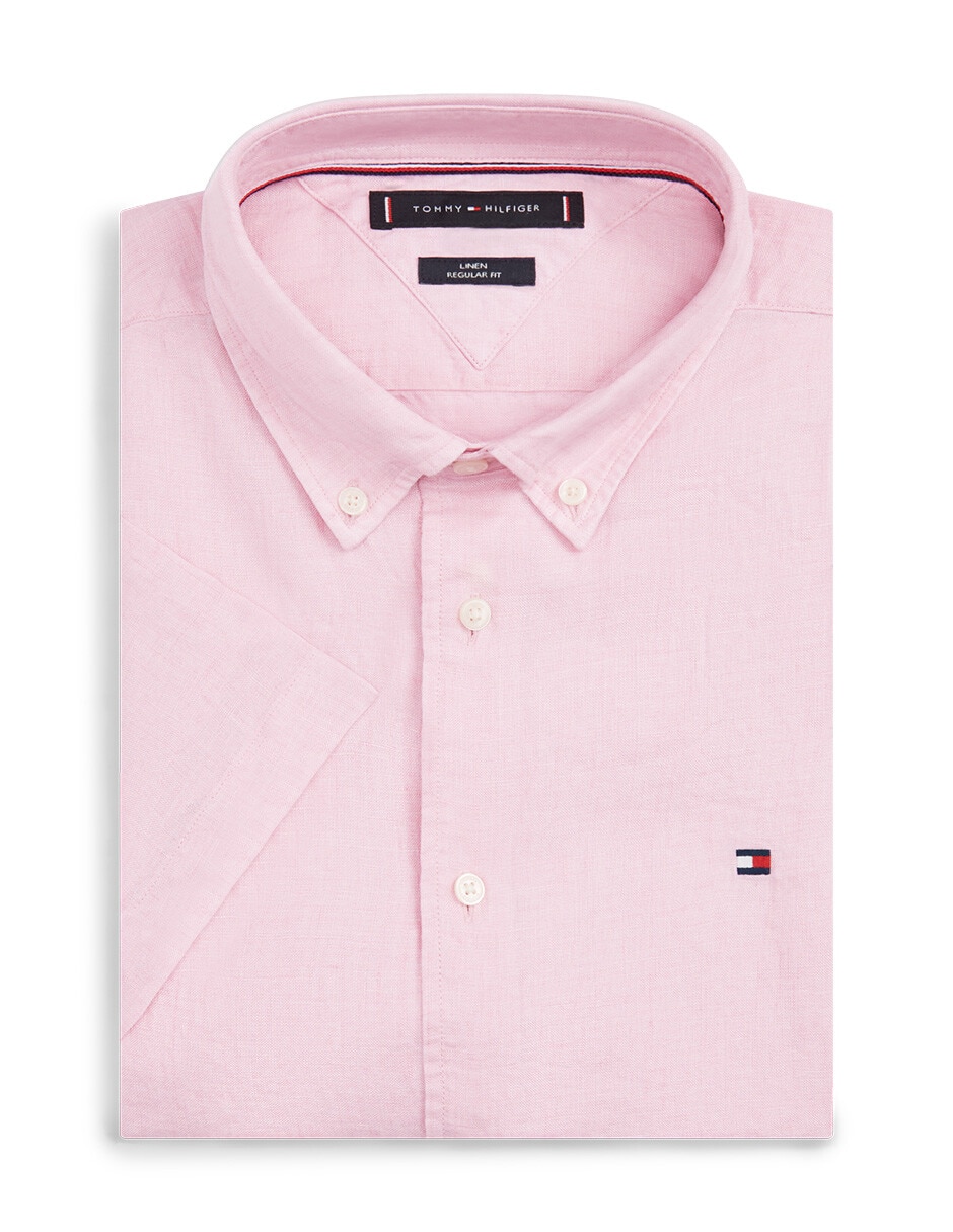 Camisa casual Hilfiger de lino manga corta para hombre 4