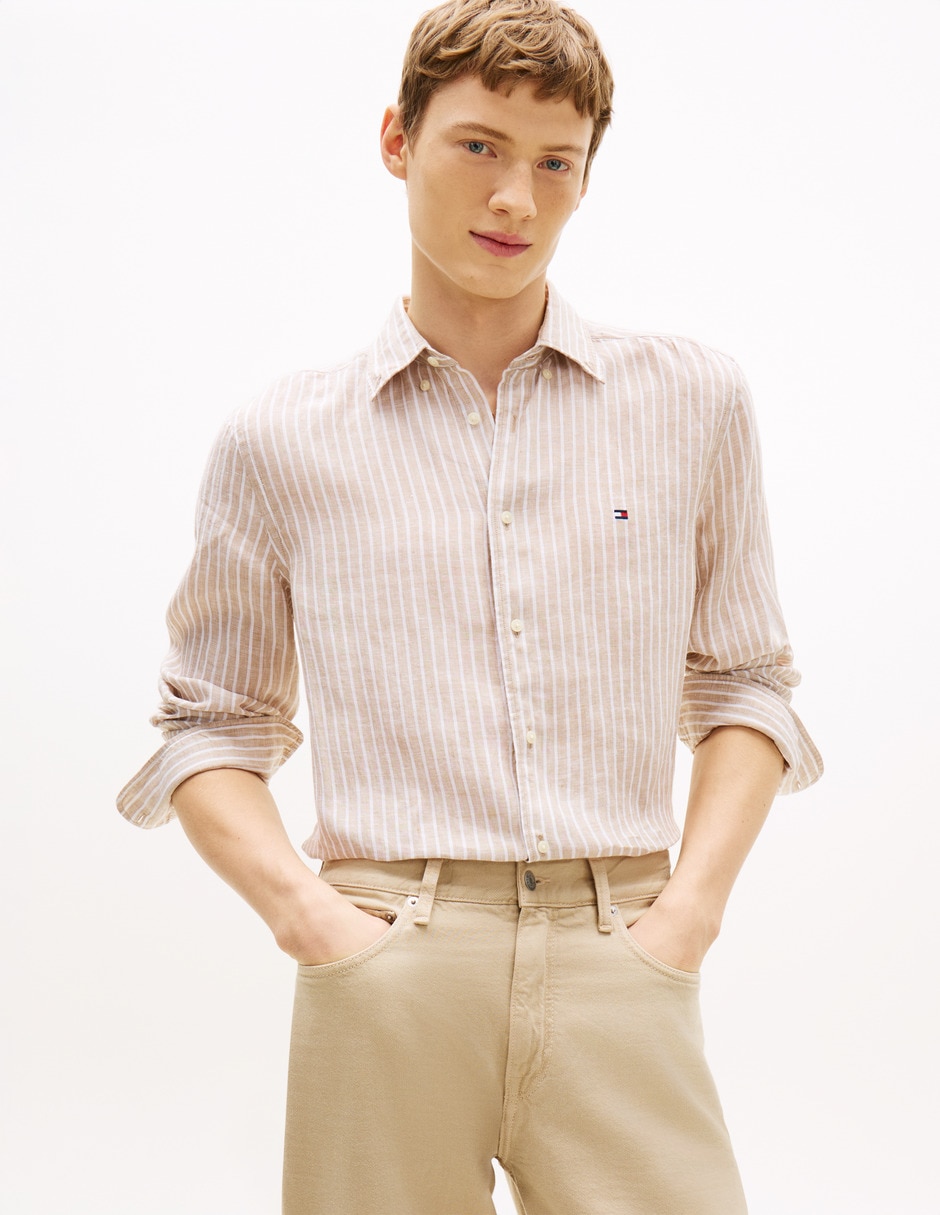 Camisa casual de lino manga larga para hombre Camisa casual de lino manga larga para hombre