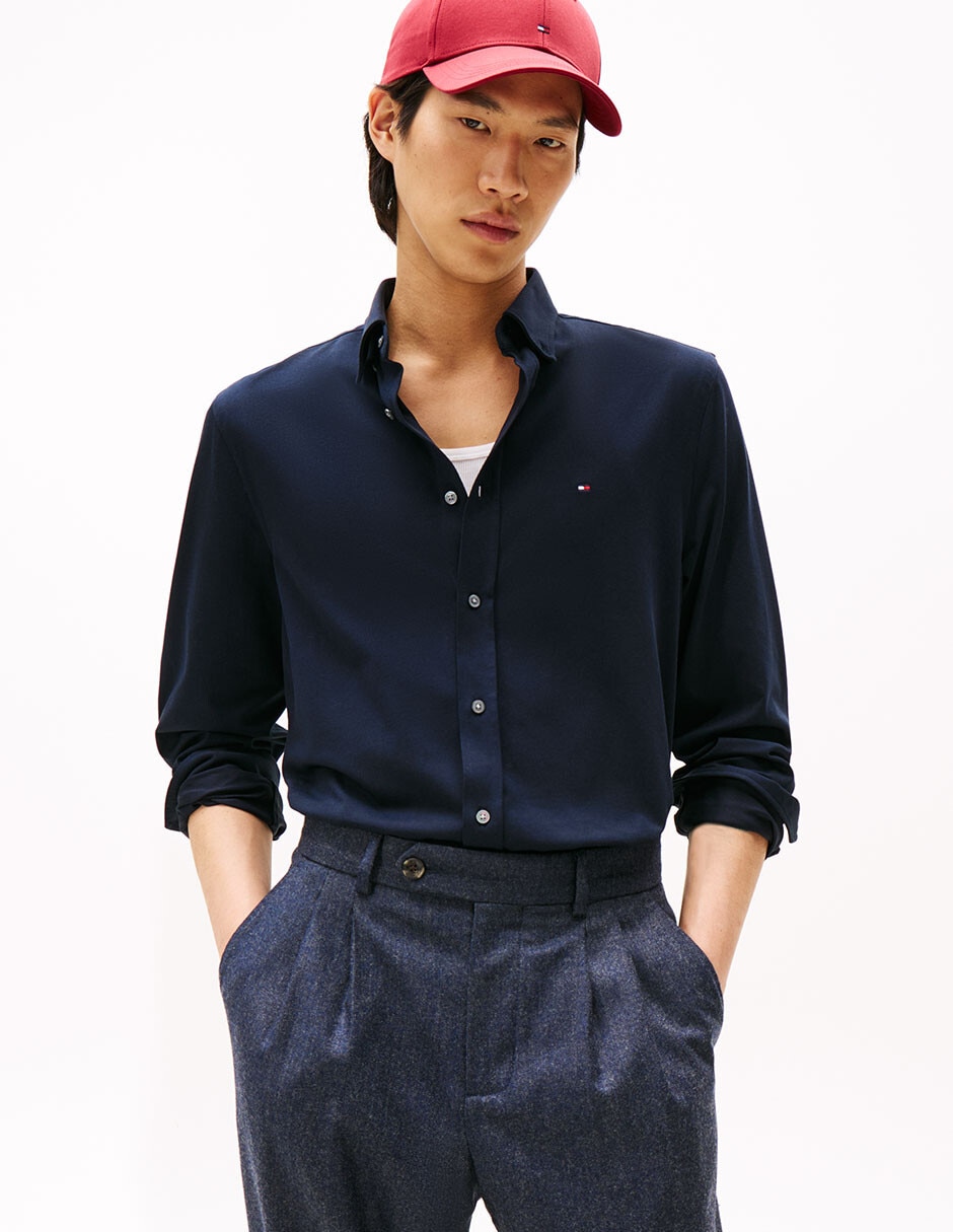 Camisa casual de algodón y poliéster manga larga para hombre