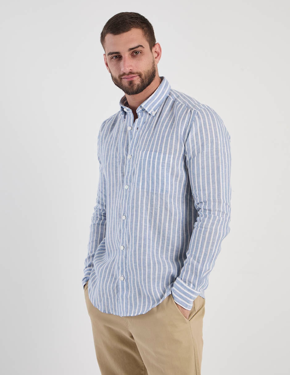 Camisa casual de lino manga larga para hombre