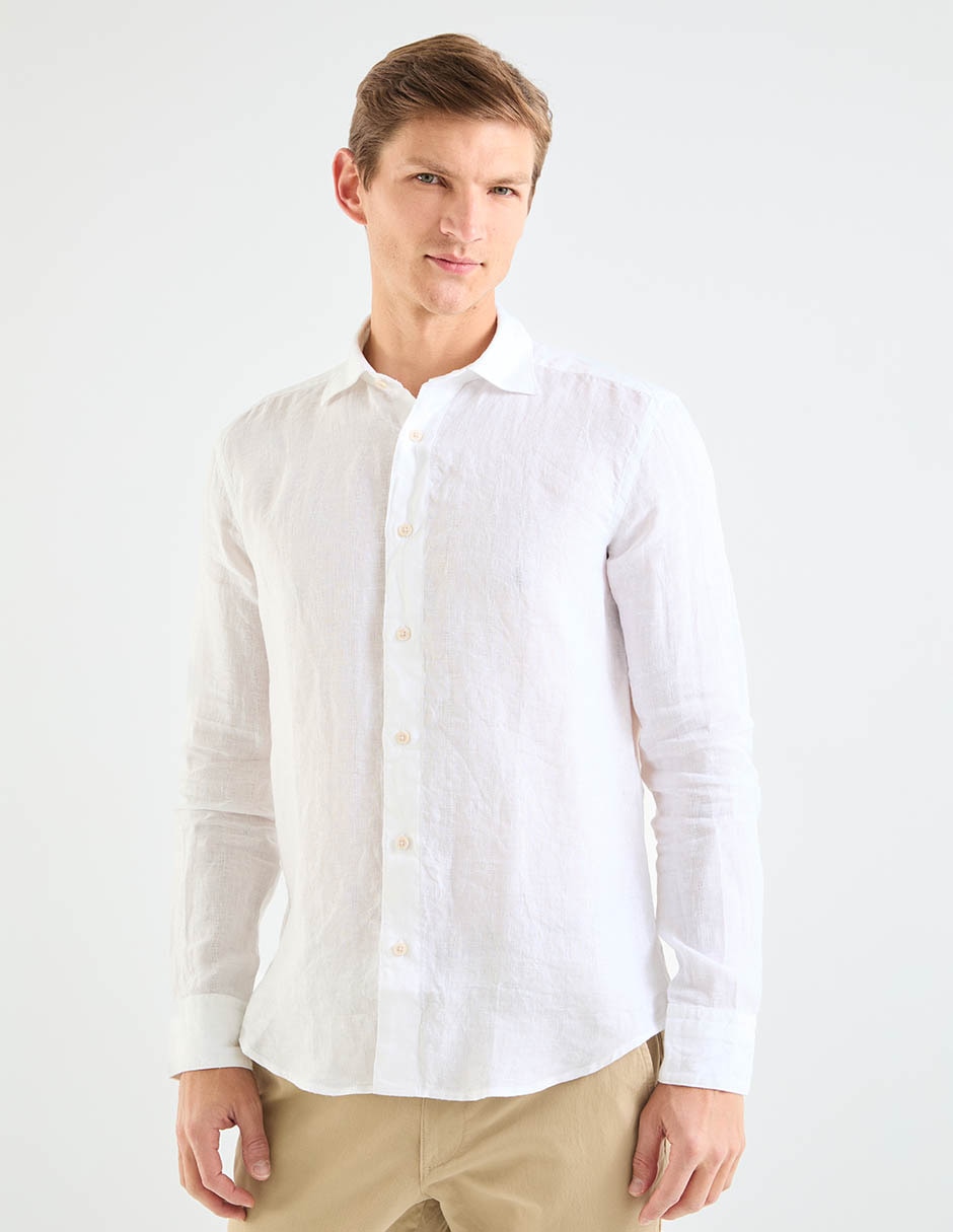 Camisa casual de lino mang larga para hombre