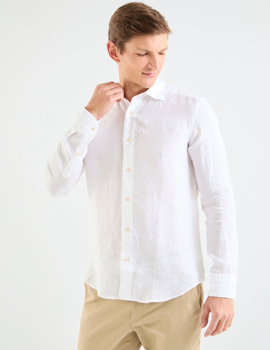Camisa casual de lino mang larga para hombre 2