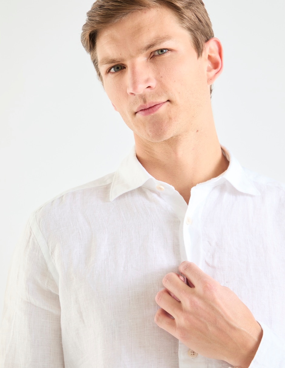 Camisa casual de lino mang larga para hombre 4