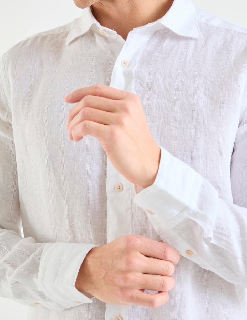 Camisa casual de lino mang larga para hombre 5