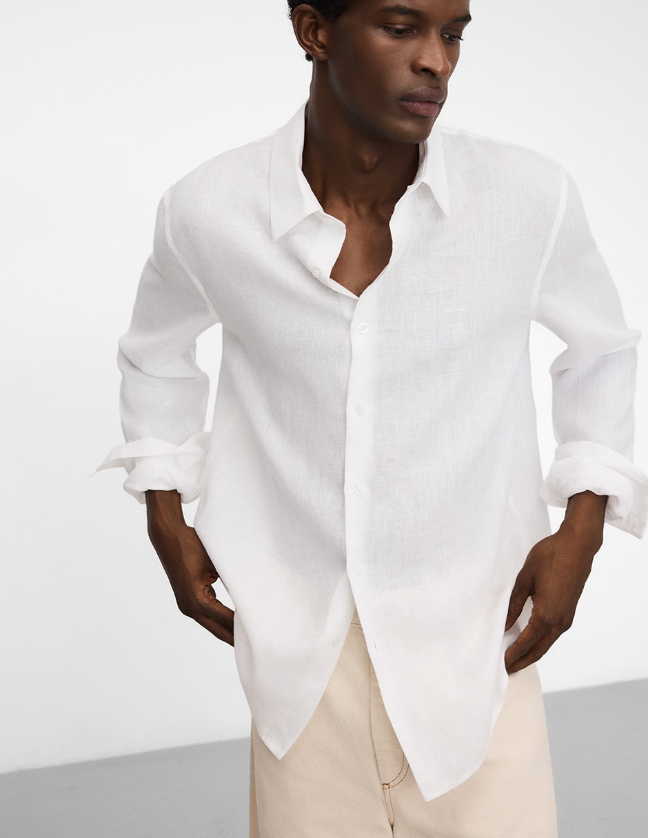 Camisa casual de lino manga larga para hombre Camisa casual de lino manga larga para hombre