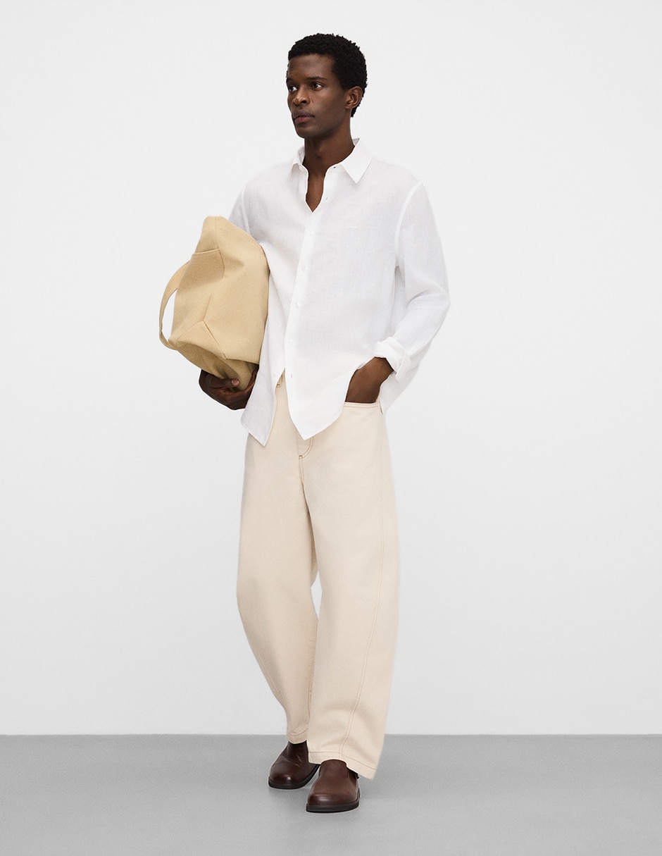Camisa casual de lino manga larga para hombre 2