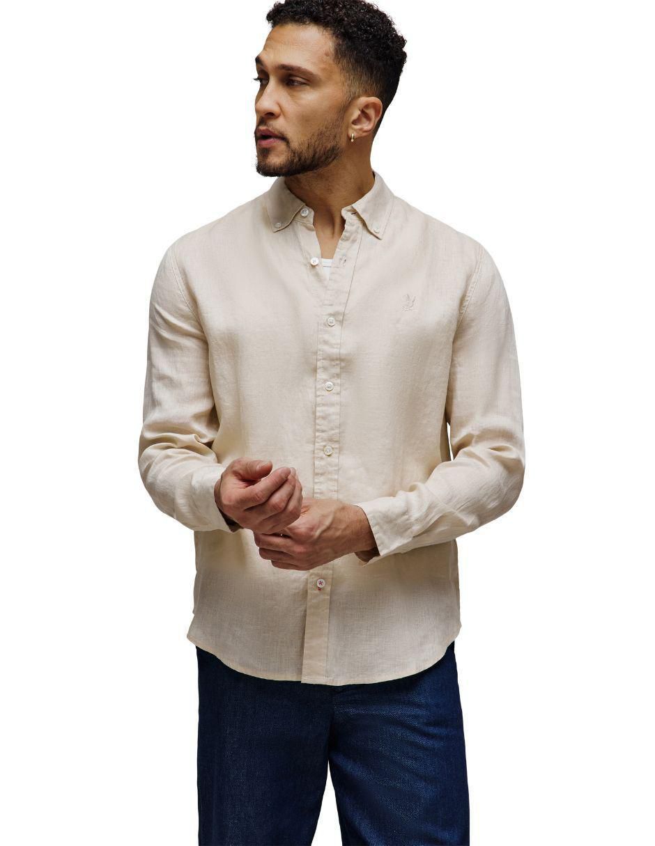 Camisa casual de lino manga larga para hombre 4