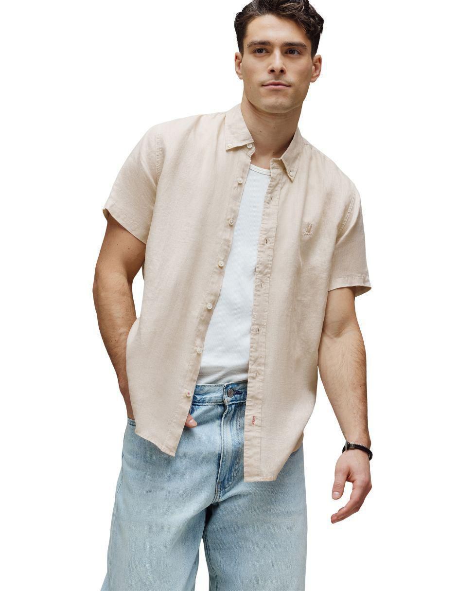 Camisa casual de lino manga corta para hombre 3
